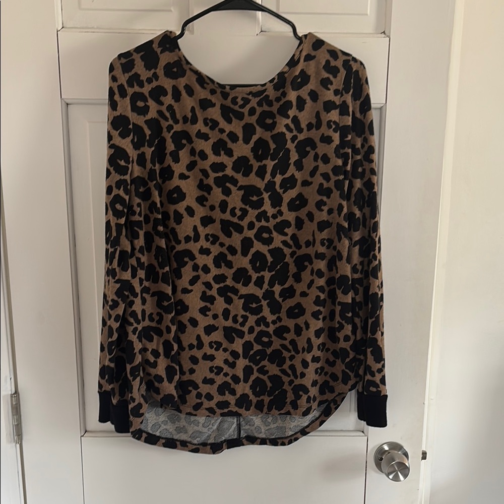 Pink Clover Brown and Black Crew Neck Sweater with Animal Print